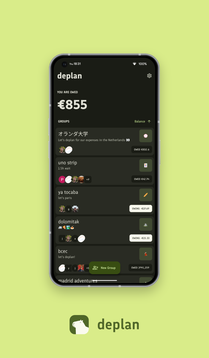 Deplan expense sharing app screenshot